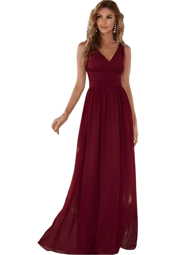 Gisele - Élégante robe maxi longue en A à décolleté en V