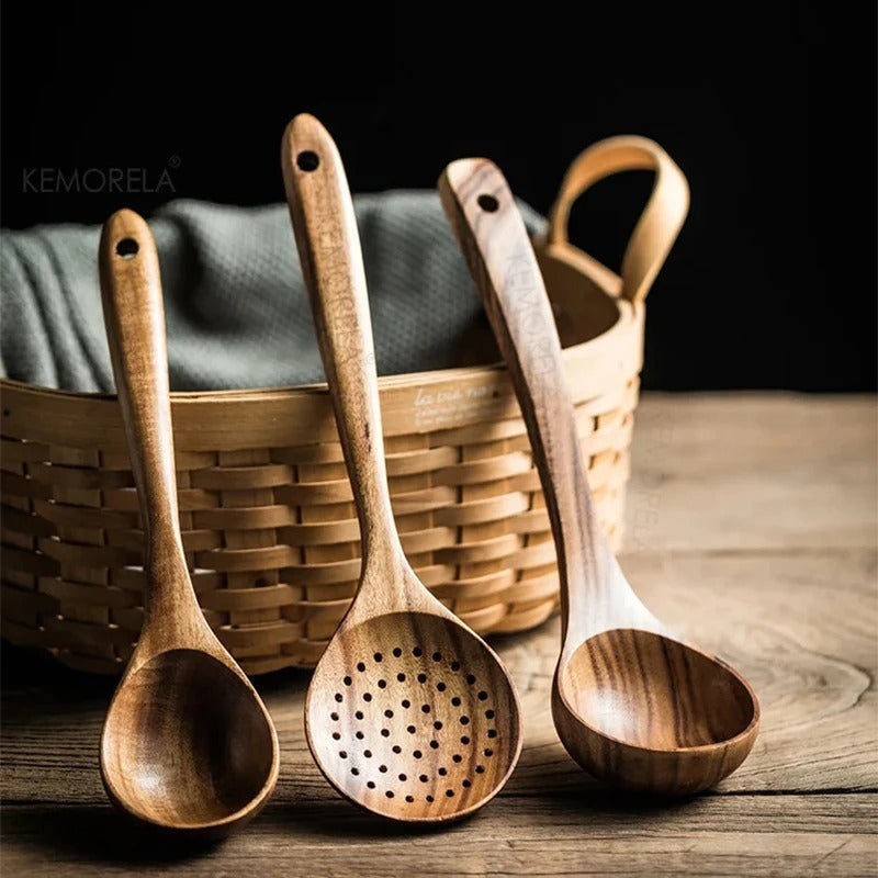 EcoWood - Ensemble d'ustensiles de cuisine en bois premium