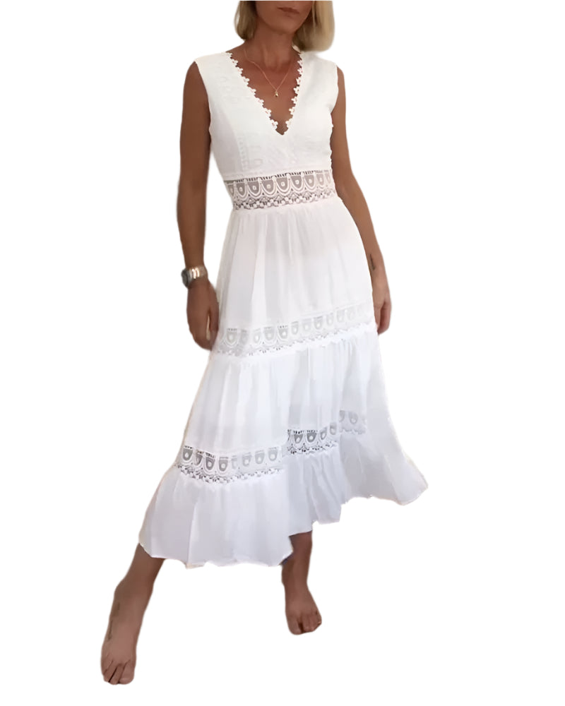 Amalie - Robe d'été sans manches avec décolleté en V et dentelle pour femmes