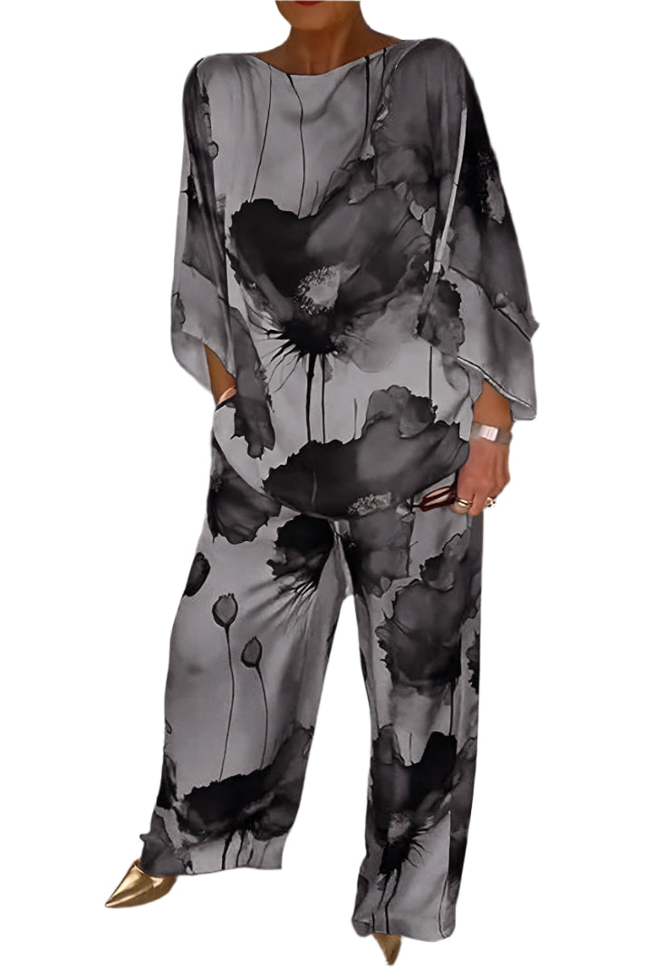 Geldy - Ensemble en fleurs avec top oversize et pantalon à jambes larges