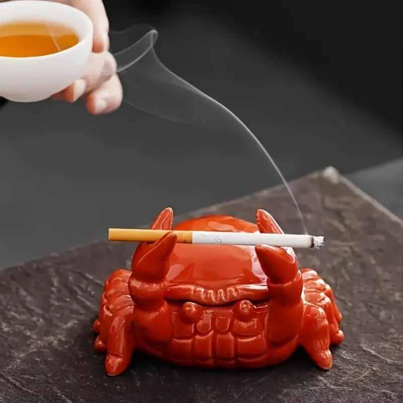 Cendrier en forme de crabe avec couvercle – Décoratif et Pratique