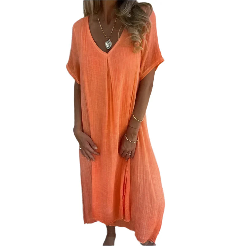 Lexie - Robe maxi en lin à décolleté en V avec charme désinvolte