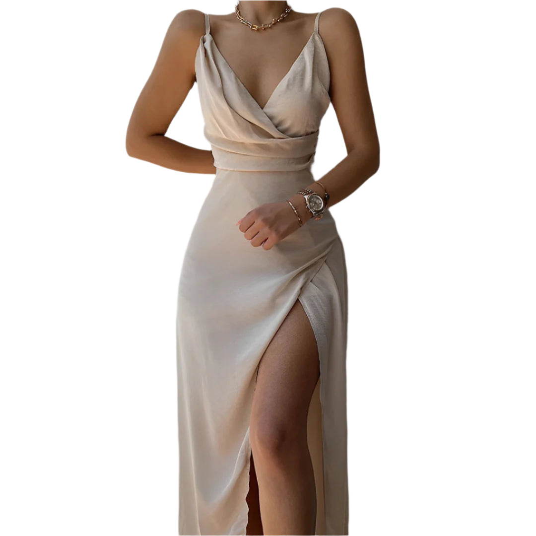 Robe en satin avec fente rouge sang - Robe de soirée luxueuse pour femmes