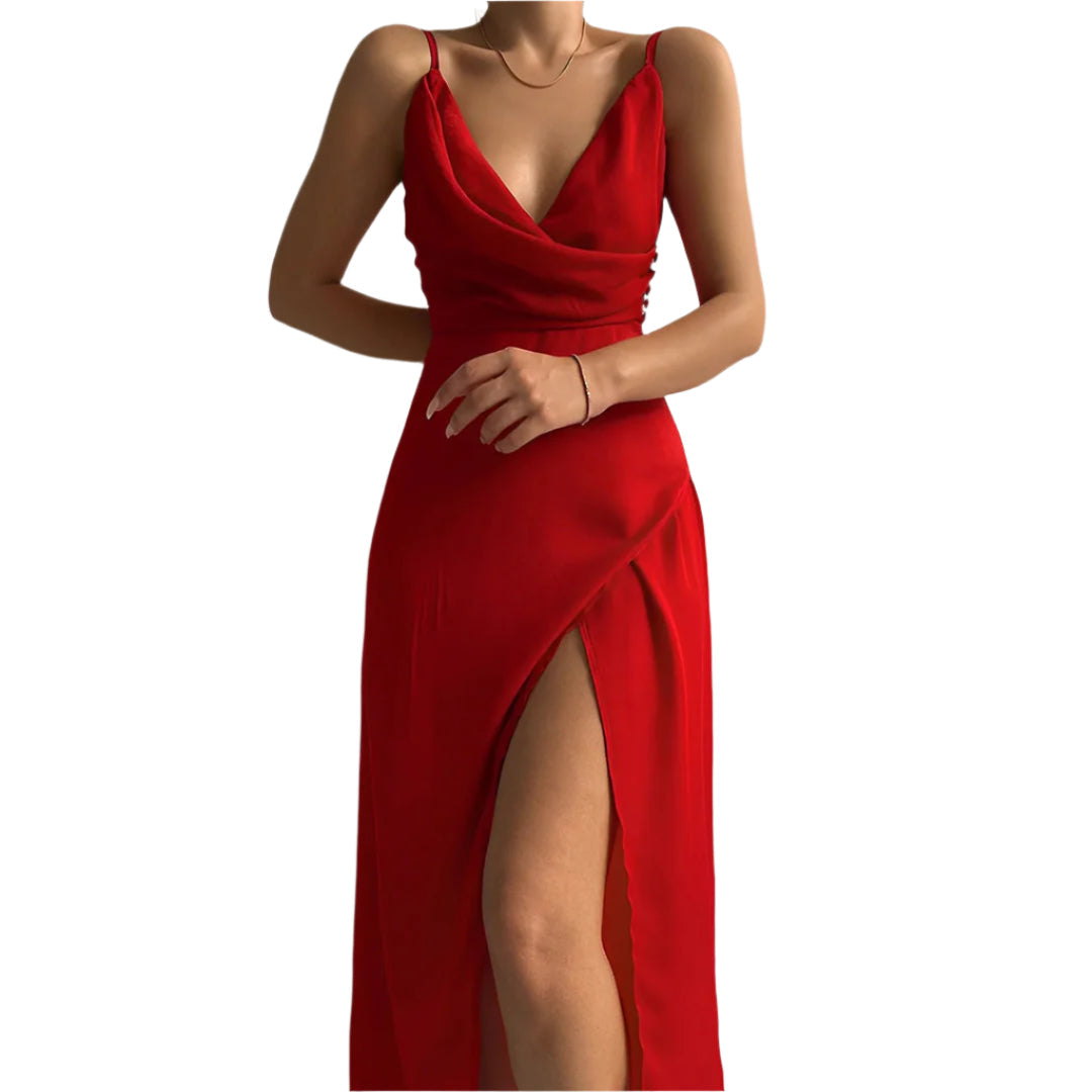 Robe en satin avec fente rouge sang - Robe de soirée luxueuse pour femmes