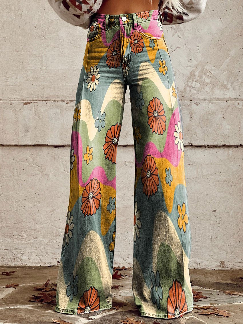 Lucy - Pantalon large pour femme à motifs floraux