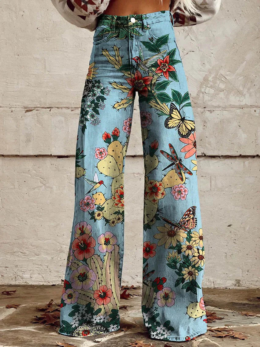 Lucy - Pantalon large pour femme à motifs floraux