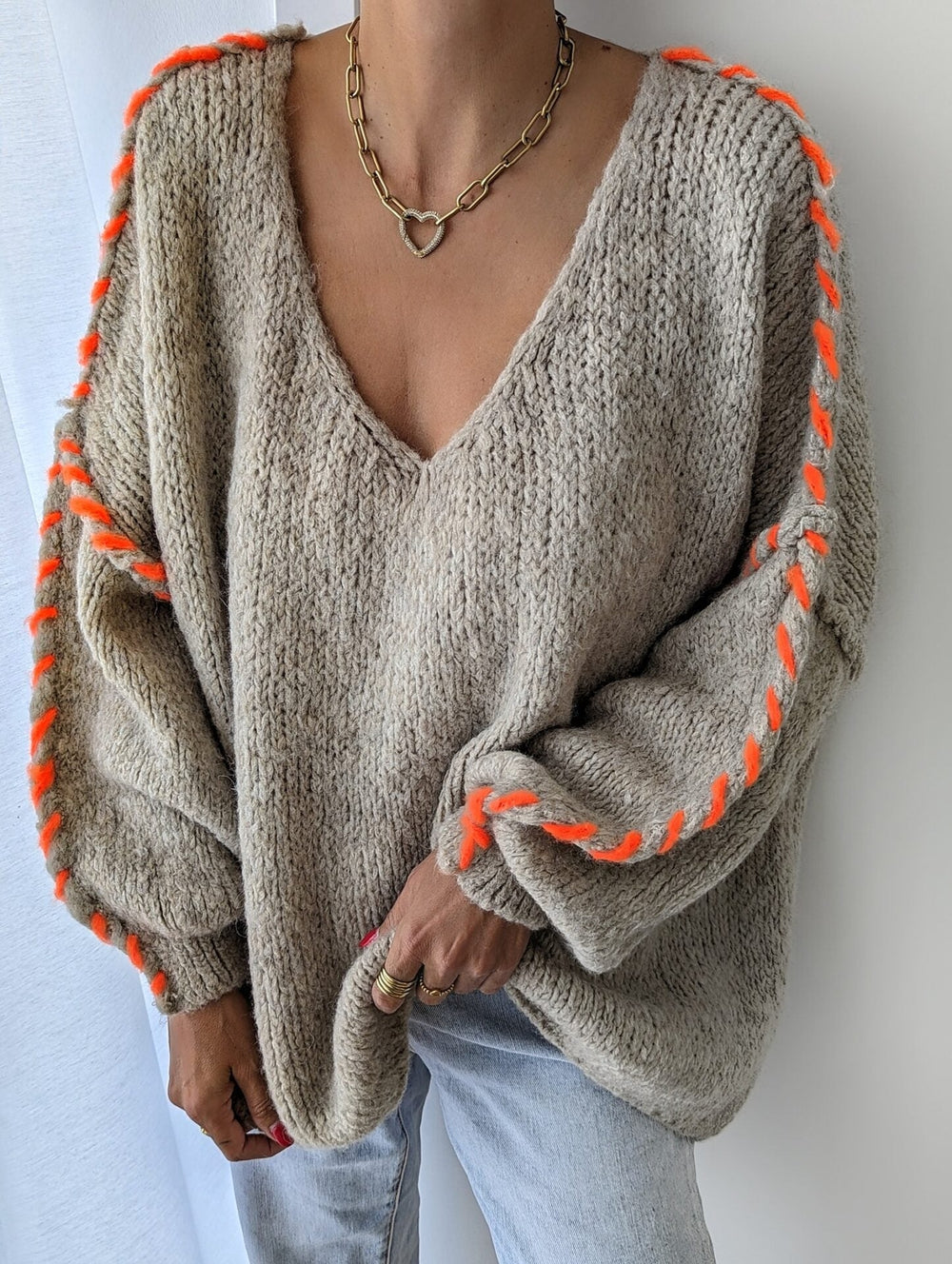 Tendance d'automne® Top ample à manches longues avec décolleté en V