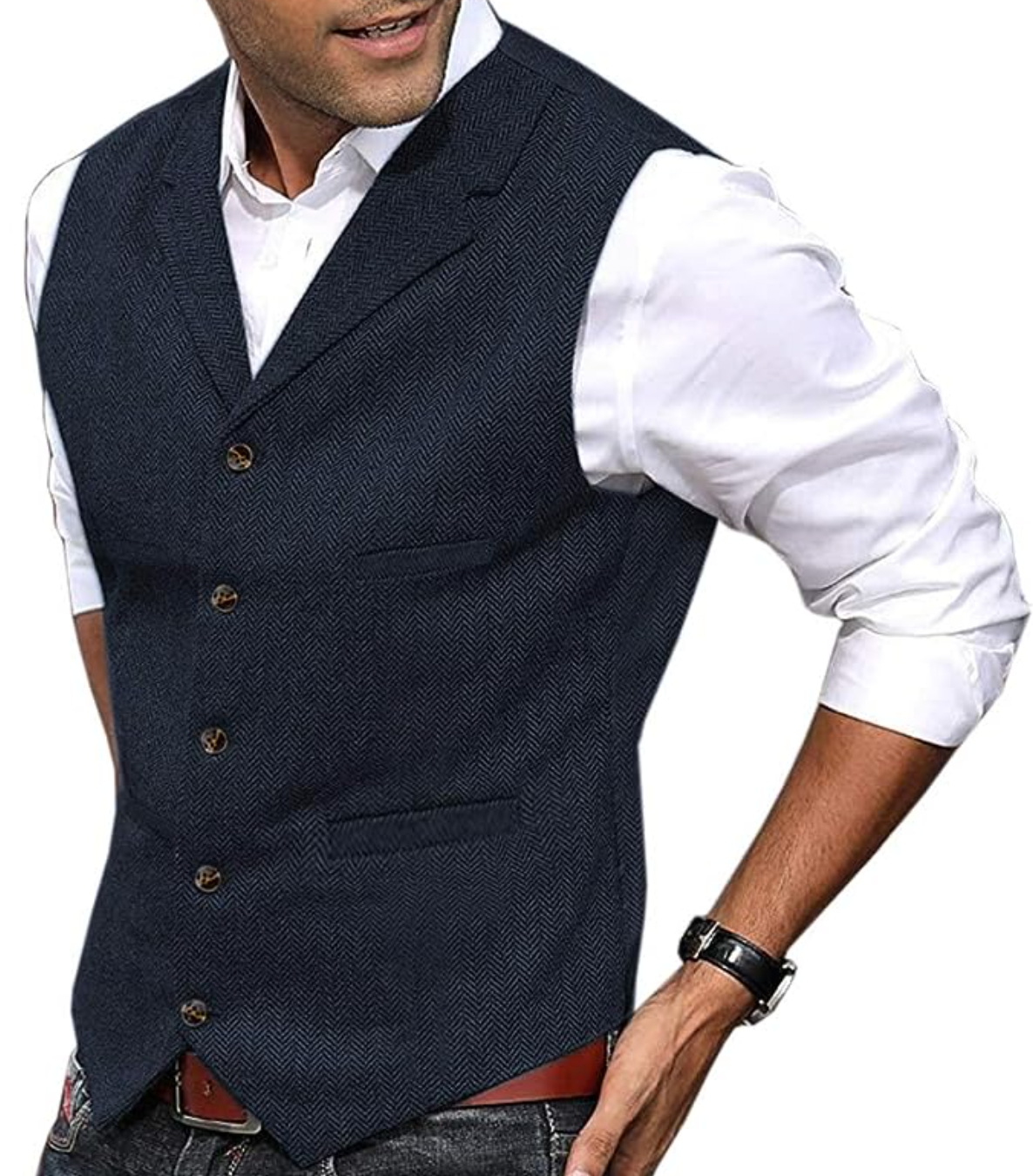 Jerry - Gilet de loisirs classique avec col revers et manches longues