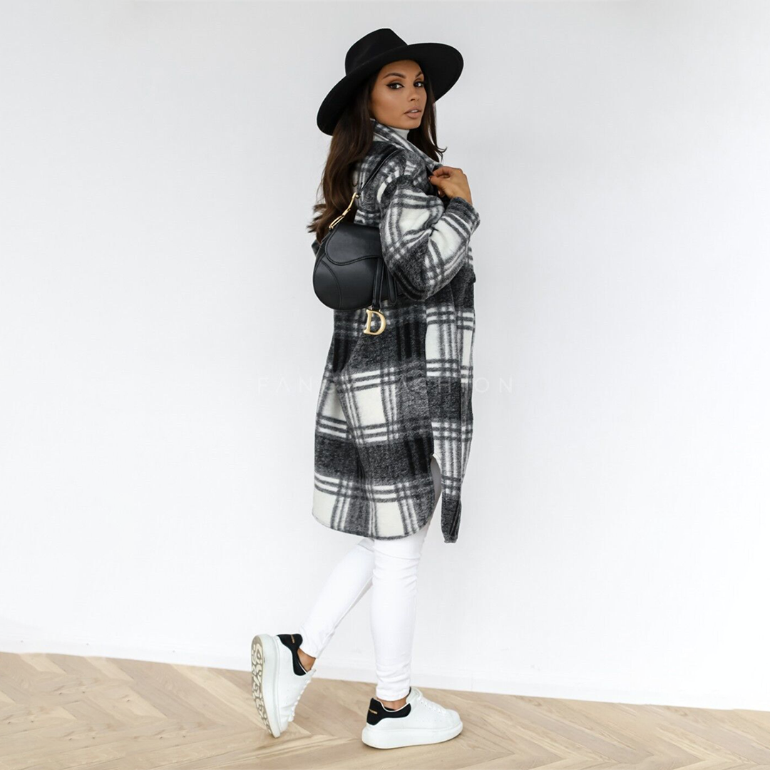 Manteau long à carreaux élégant pour femme Rhea |