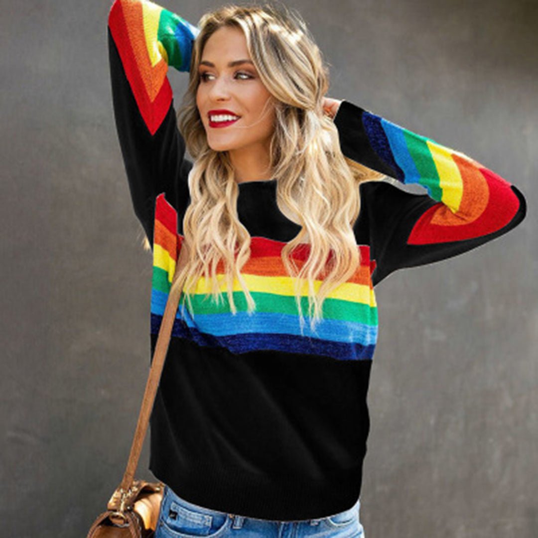 Rowena | Pull à col rond motif arc-en-ciel