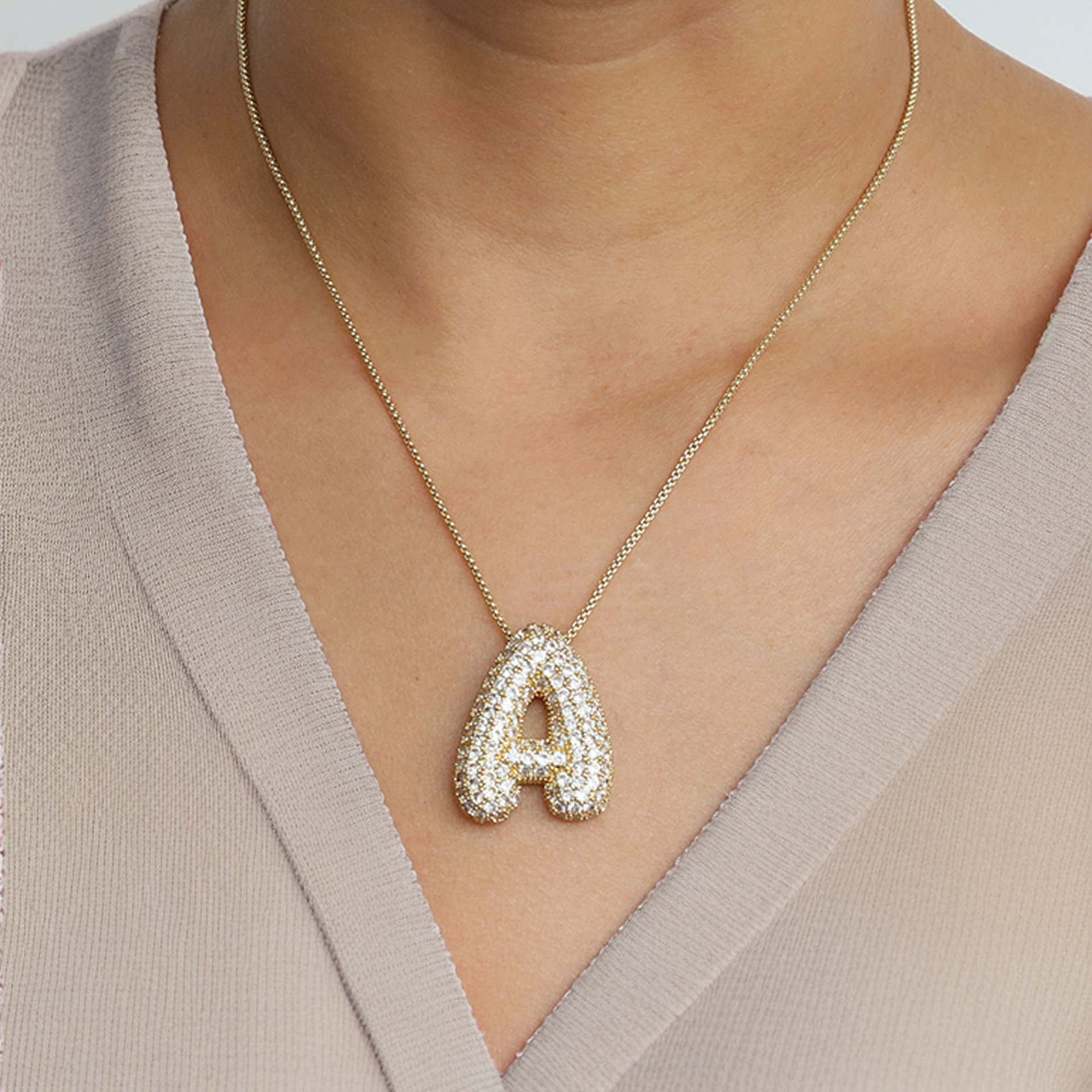 Collier LunaBubble Initial avec Look Diamant – Cadeau Personnel pour la Fête des Mères
