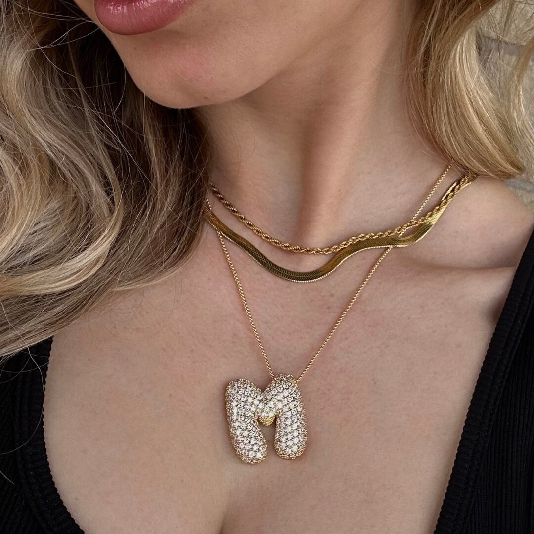 Collier LunaBubble Initial avec Look Diamant – Cadeau Personnel pour la Fête des Mères