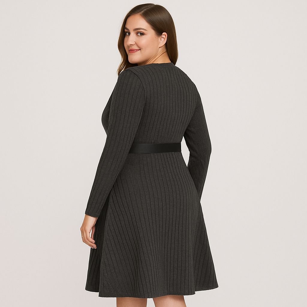 Calista | Robe en tricot élégante de style A-line en colorblock avec encolure carrée