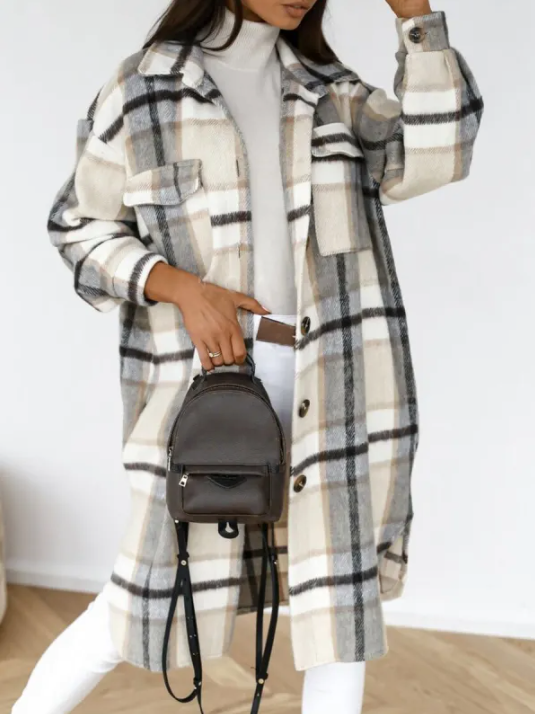 Manteau en laine à carreaux Felicia | Élégance chic pour la femme moderne