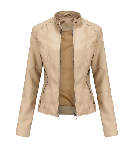Veste en cuir tendance pour femmes avec col Mao – style classique