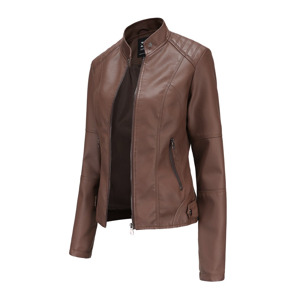 Veste en cuir tendance pour femmes avec col Mao – style classique