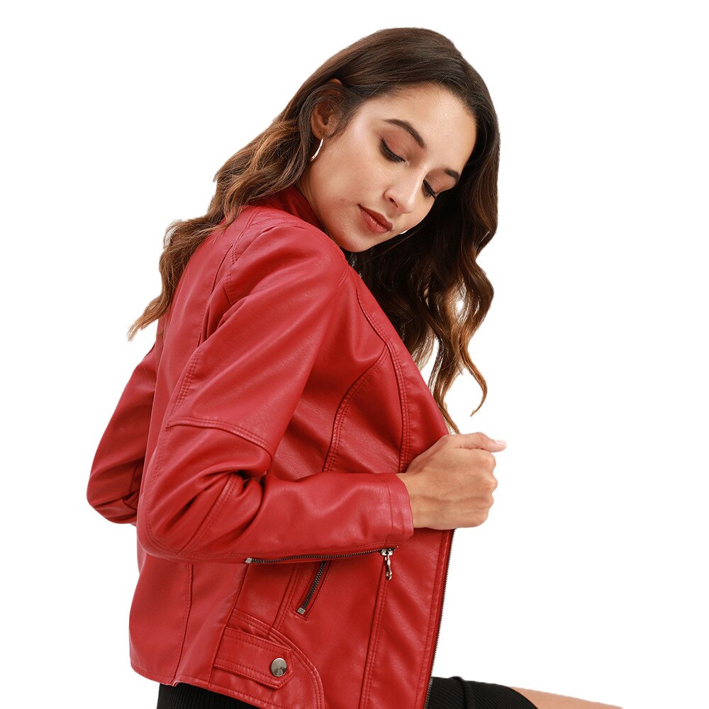 Veste en cuir tendance pour femmes avec col Mao – style classique
