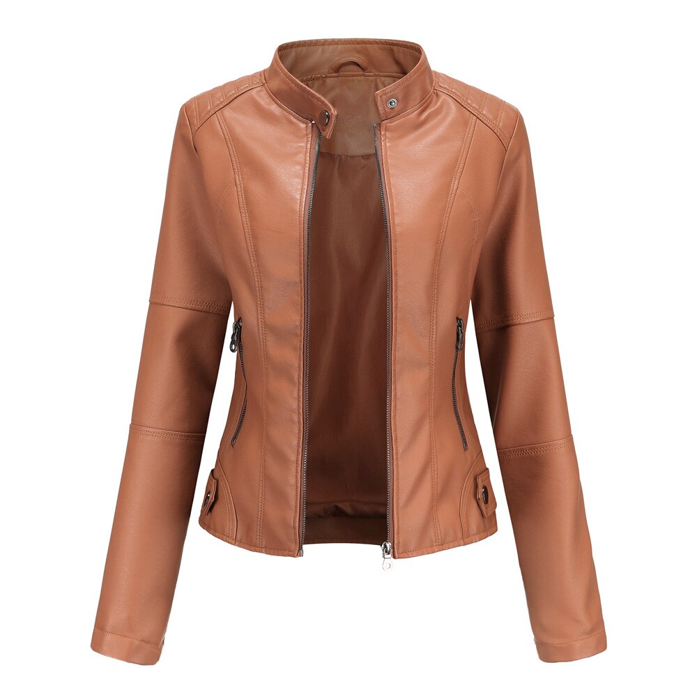 Veste en cuir tendance pour femmes avec col Mao – style classique
