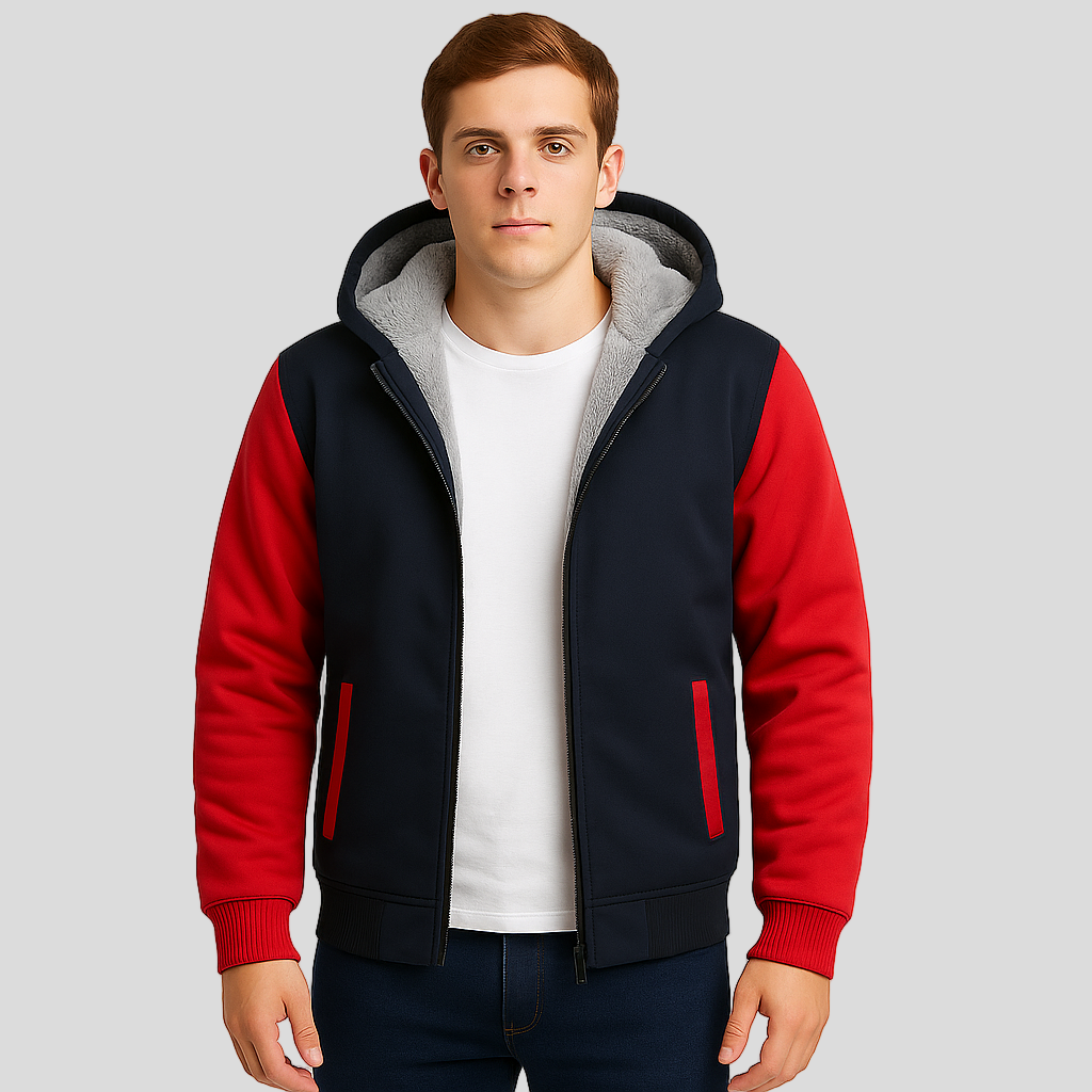 Jorn | Veste polaire d'hiver pour homme avec capuche et contraste de couleurs