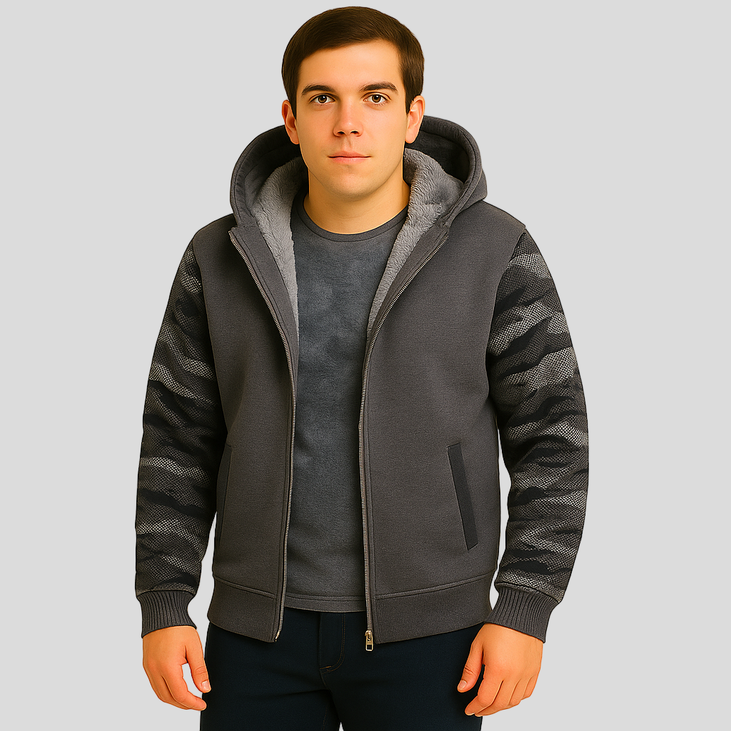 Jorn | Veste polaire d'hiver pour homme avec capuche et contraste de couleurs