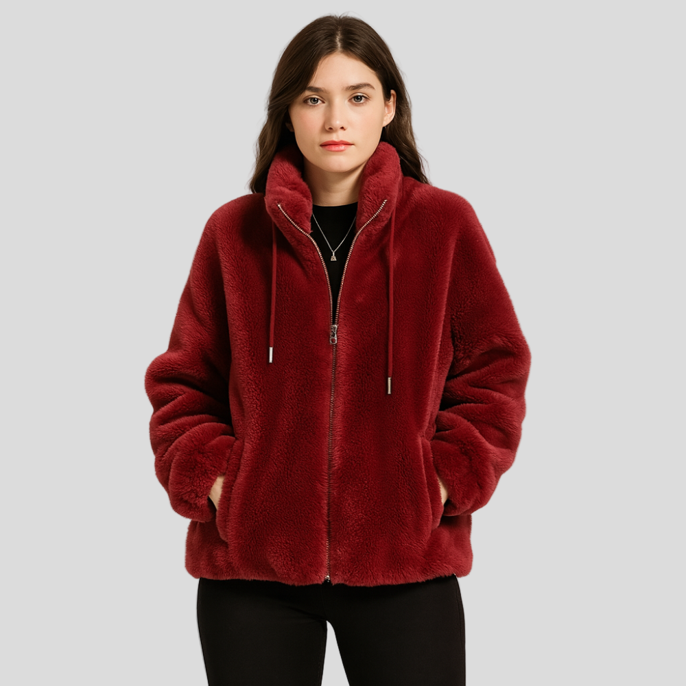 Kortney | Veste en fausse fourrure rouge