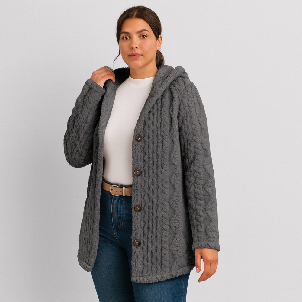 Marlena | Manteau Teddy à boutons pour femmes, veste à capuche pour l'automne et l'hiver