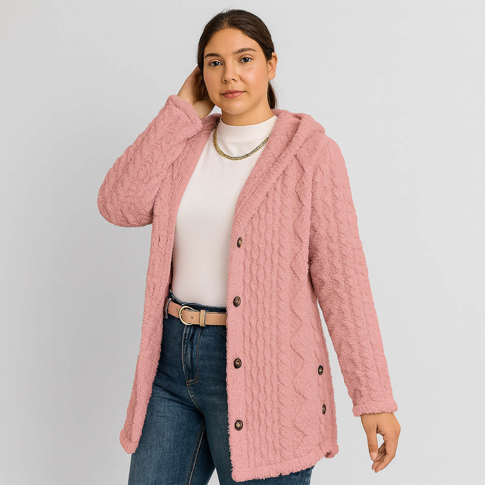Marlena | Manteau Teddy à boutons pour femmes, veste à capuche pour l'automne et l'hiver