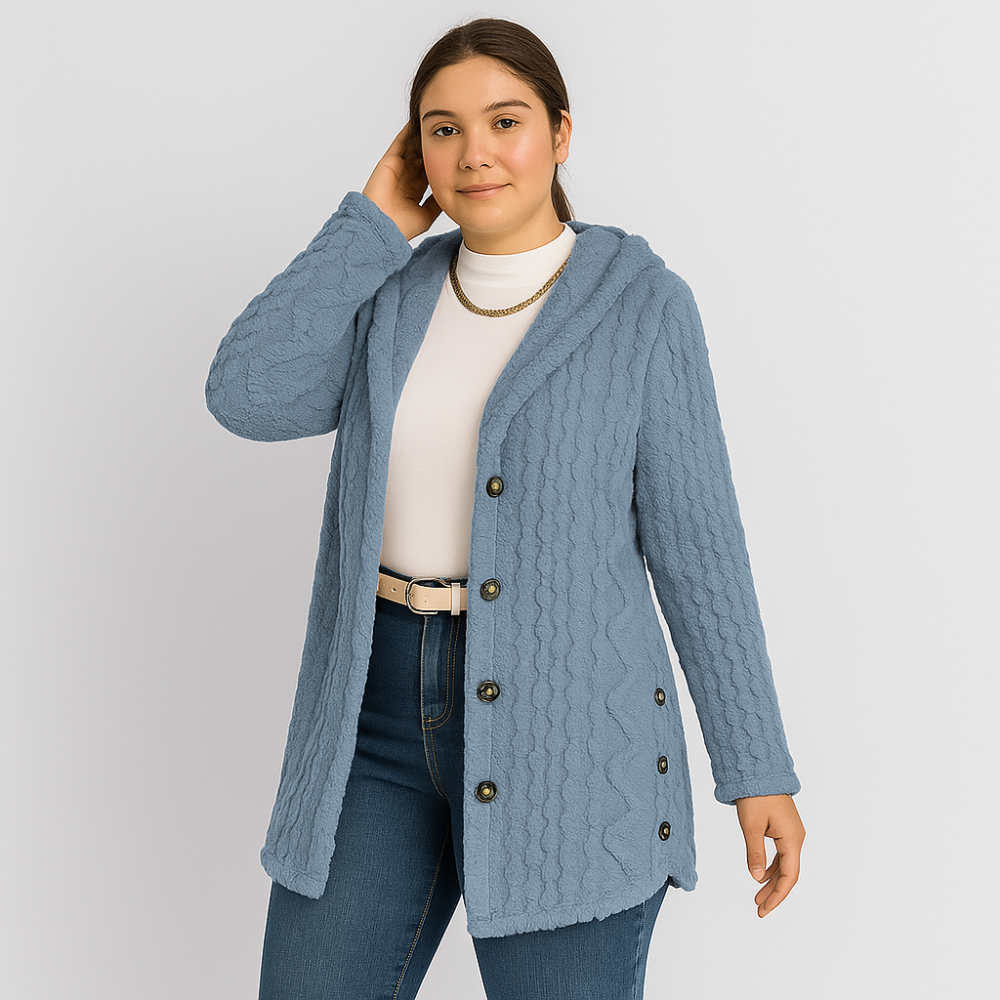 Marlena | Manteau Teddy à boutons pour femmes, veste à capuche pour l'automne et l'hiver