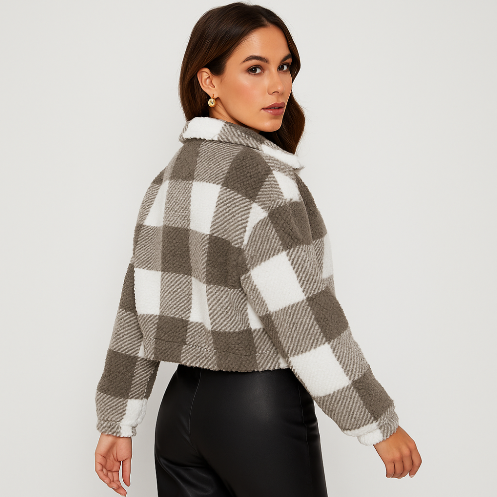Sabine | Veste en polaire à carreaux pour femmes avec fermeture éclair et manches longues