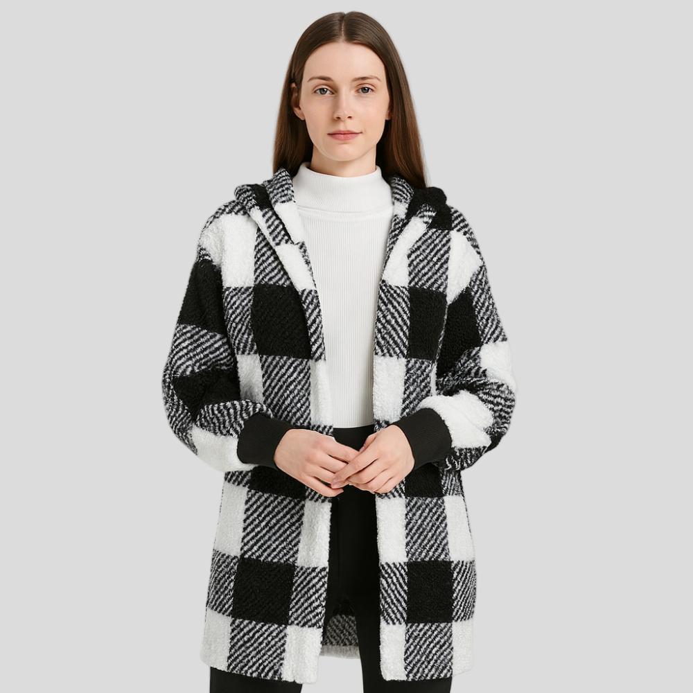 Ava | Cardigan en molleton pour femmes à capuche et motif plaid