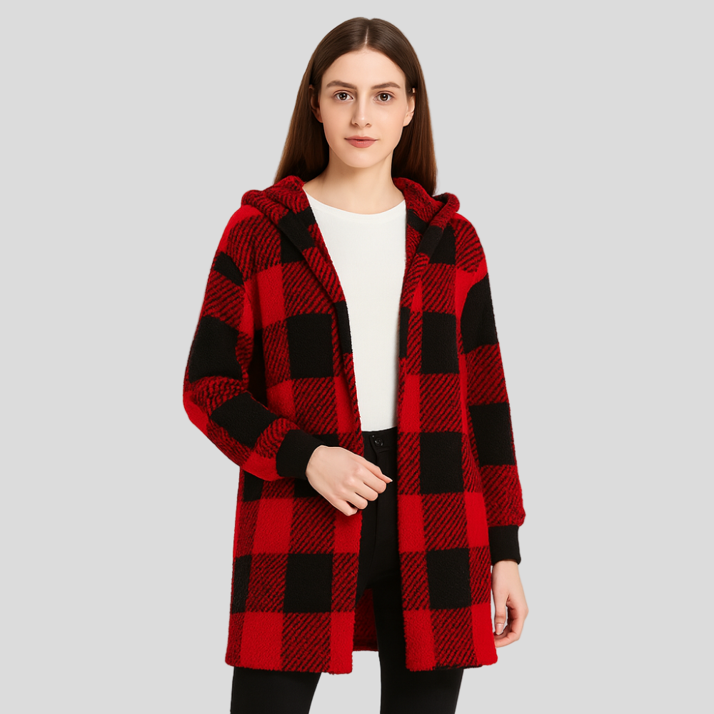 Ava | Cardigan en molleton pour femmes à capuche et motif plaid