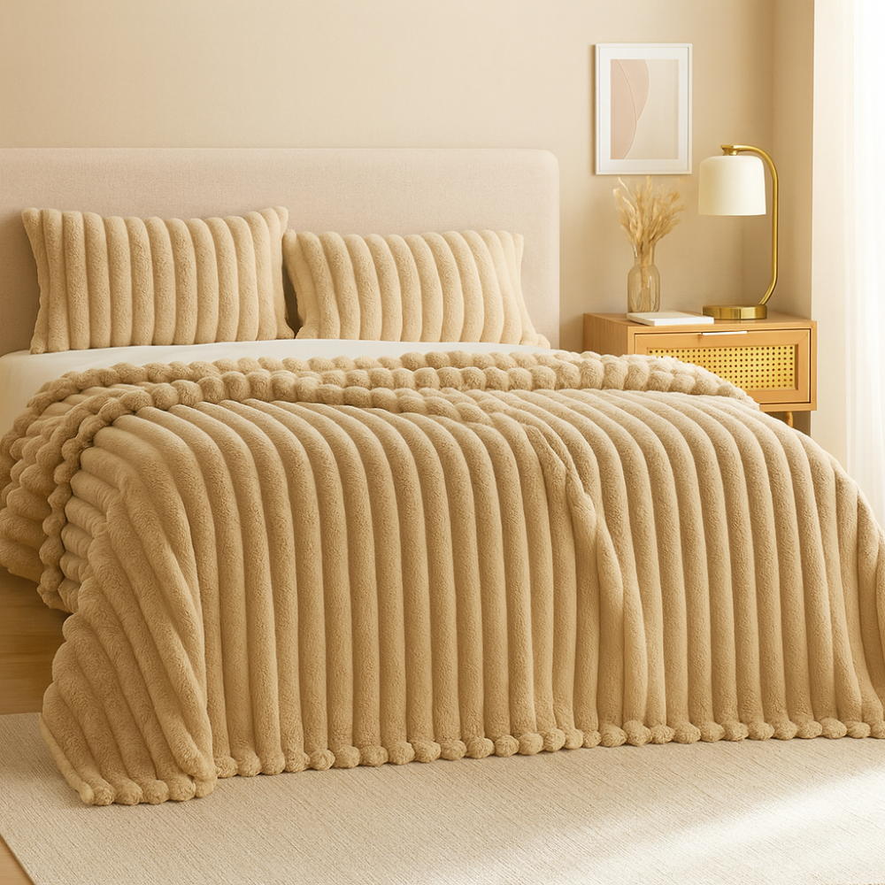 Aurevia | Plaid en flanelle avec cordon et aspect pelucheux en faux pelage