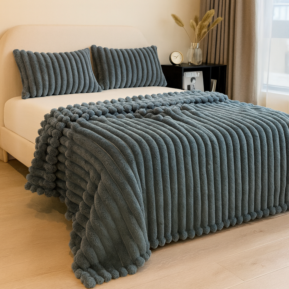 Aurevia | Plaid en flanelle avec cordon et aspect pelucheux en faux pelage