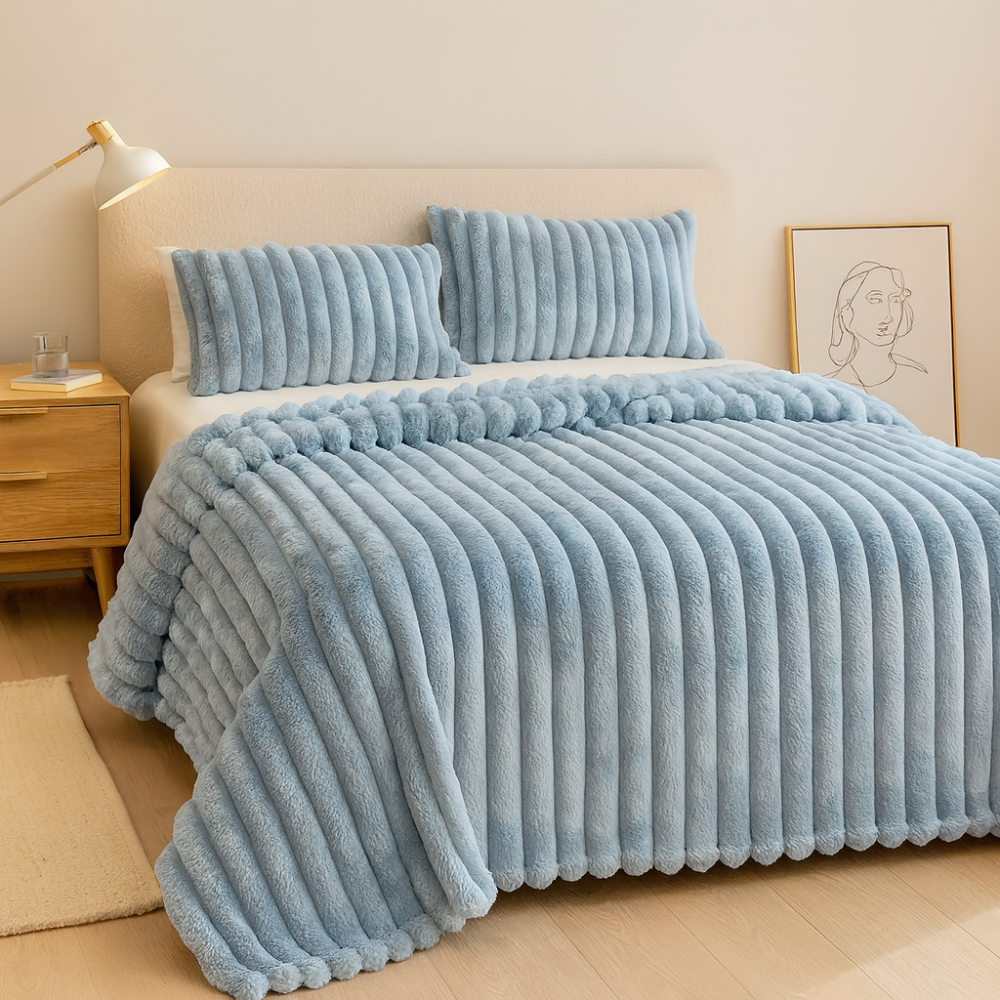 Aurevia | Plaid en flanelle avec cordon et aspect pelucheux en faux pelage