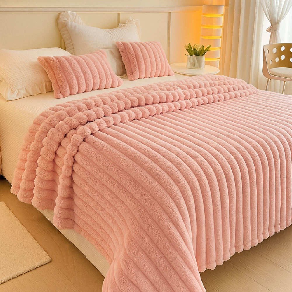 Aurevia | Plaid en flanelle avec cordon et aspect pelucheux en faux pelage