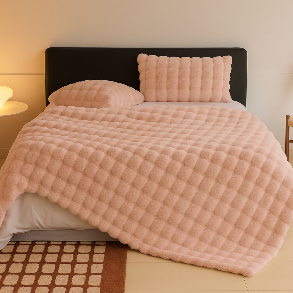 Calyra | Couverture en peluche à texture de bulles douce