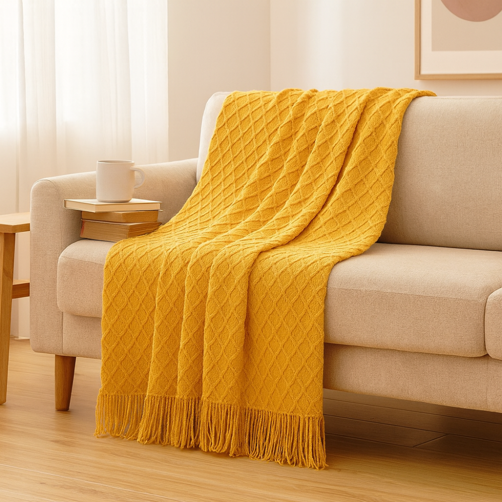 Couverture douce et confortable de style vintage avec motif géométrique pour canapé et lit