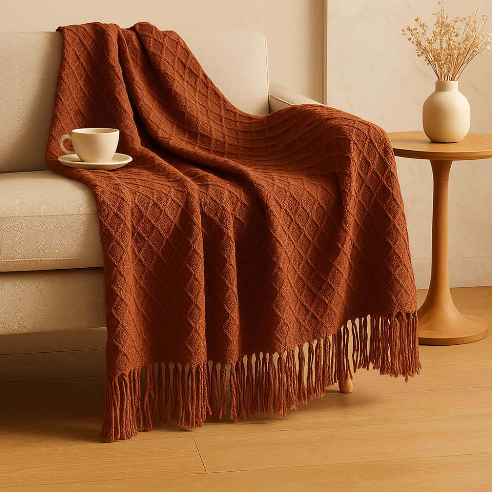 Couverture douce et confortable de style vintage avec motif géométrique pour canapé et lit