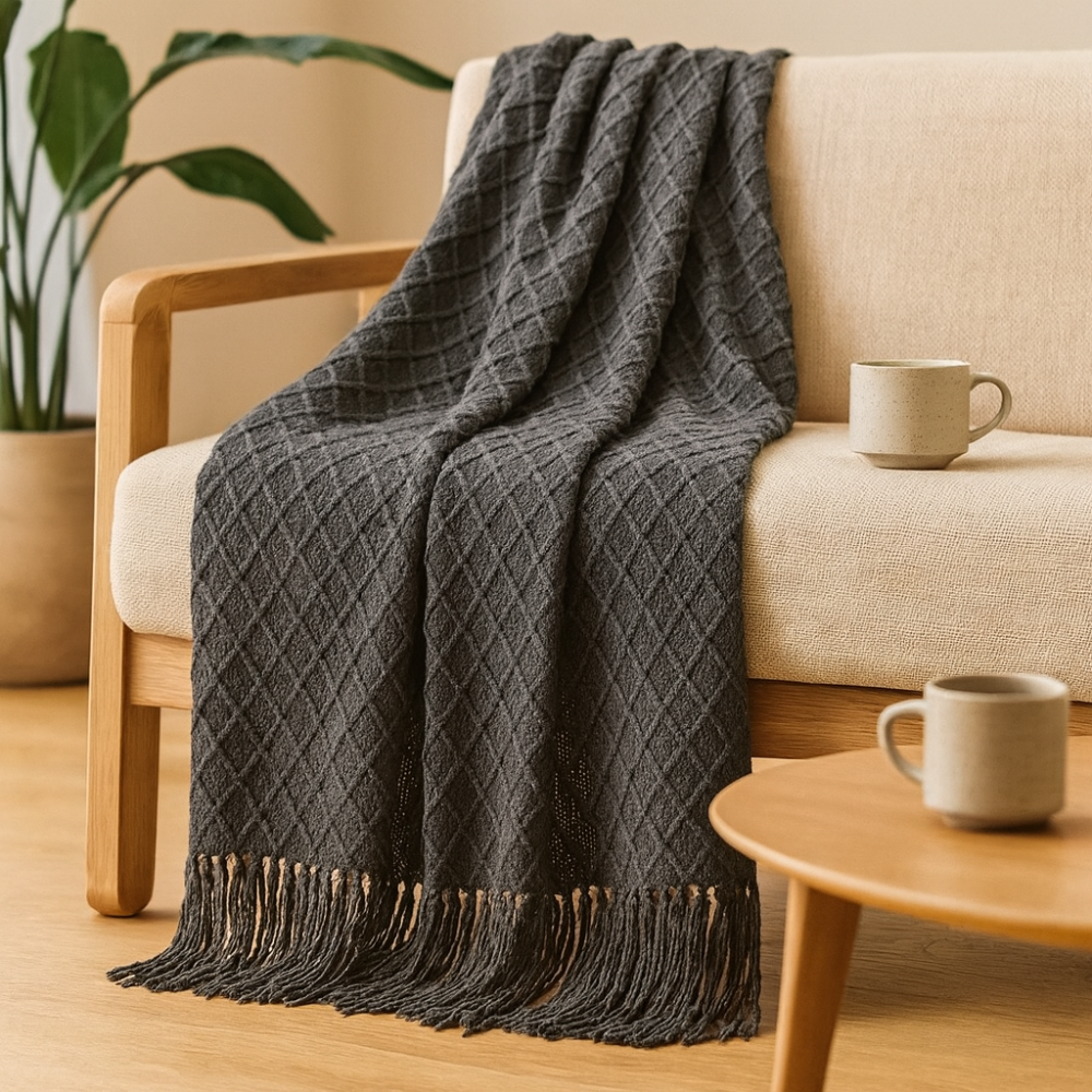 Couverture douce et confortable de style vintage avec motif géométrique pour canapé et lit