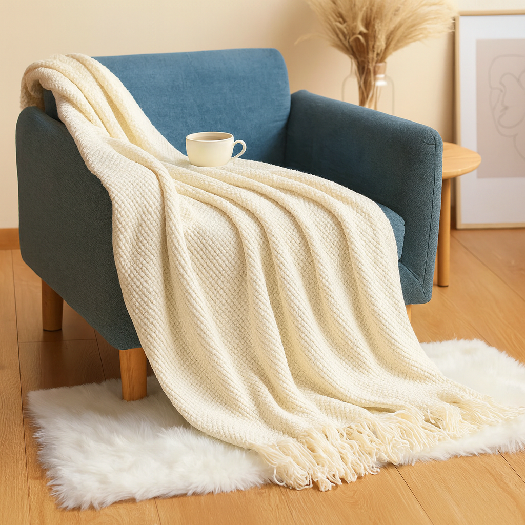 Tassora | Couverture enroulable avec motif à bulles et franges