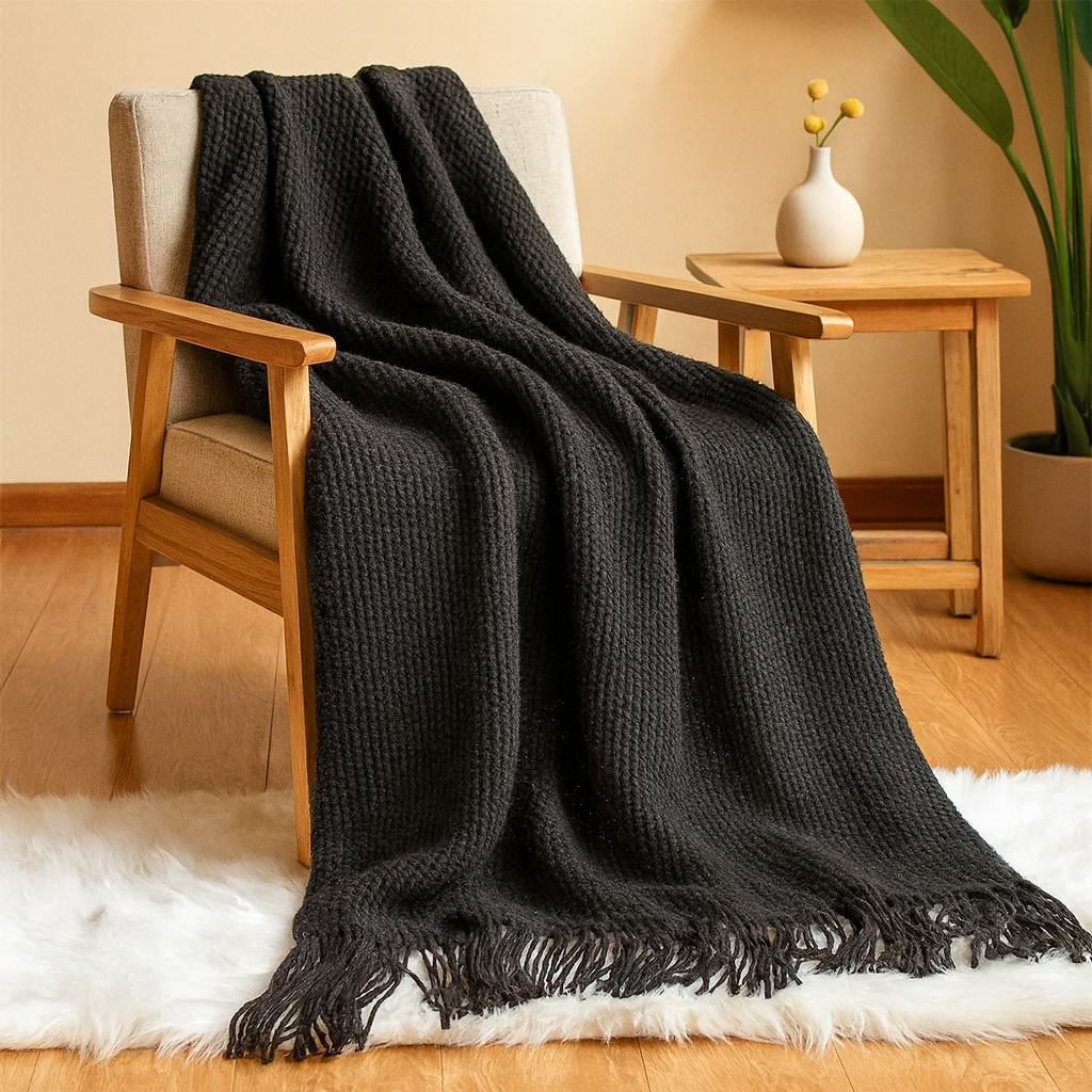 Tassora | Couverture enroulable avec motif à bulles et franges