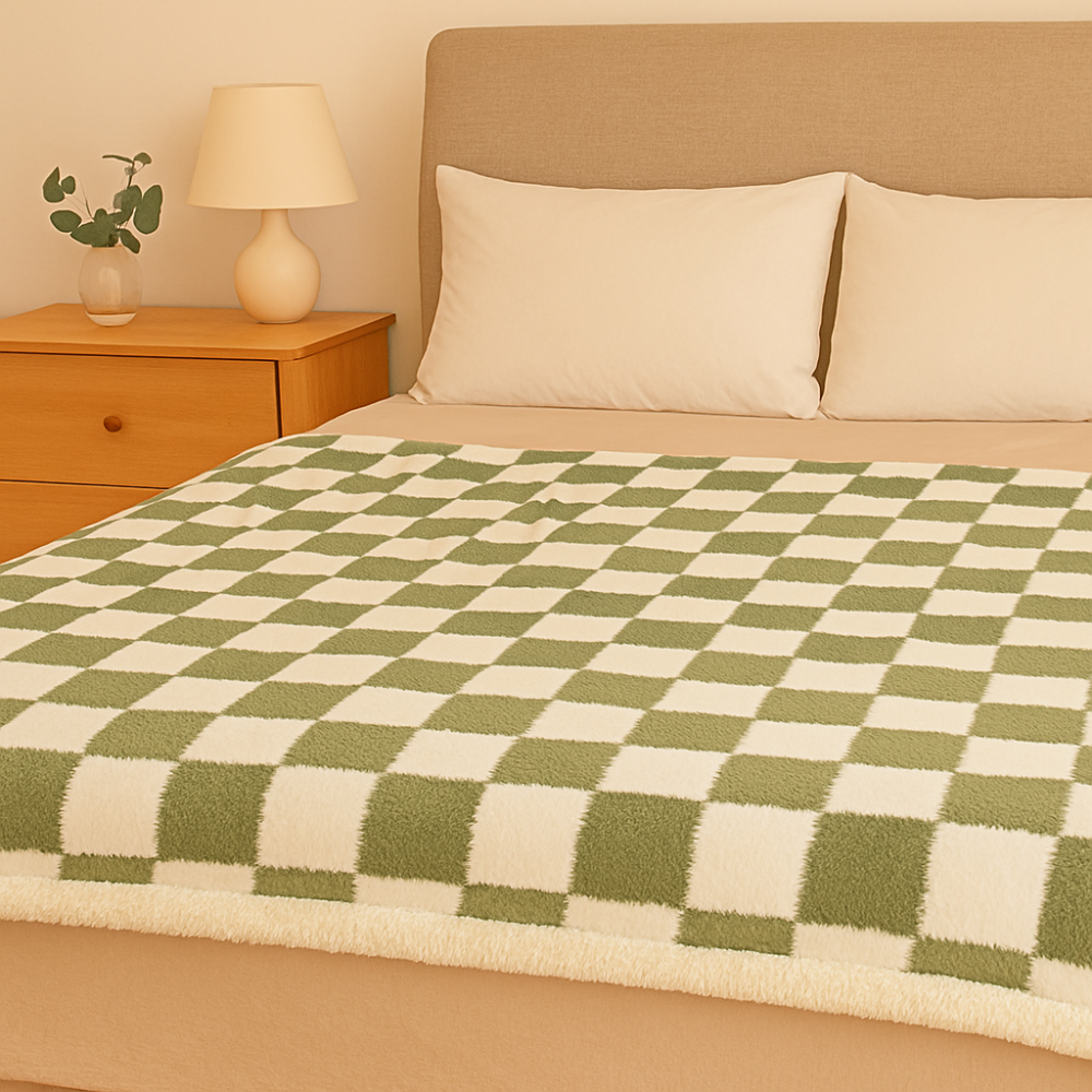 Jeté en peluche élégante à carreaux inclinés – couverture double face réversible