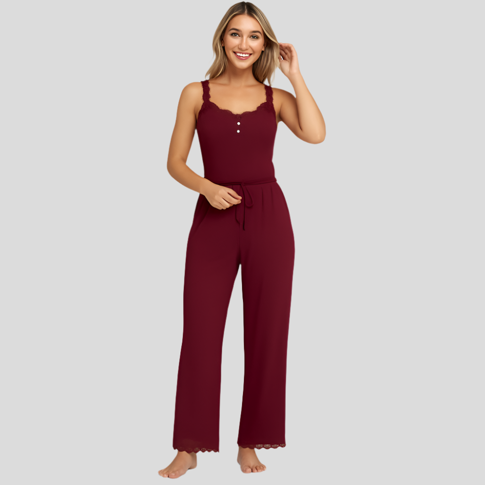 Ensemble de pyjama pour femmes avec bordure en dentelle – Lingerie de nuit élégante et douce pour un confort nocturne