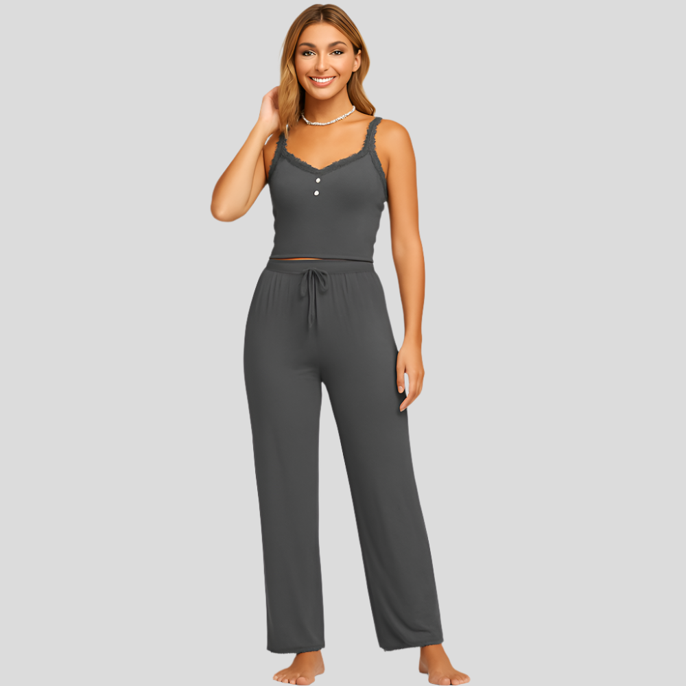 Ensemble de pyjama pour femmes avec bordure en dentelle – Lingerie de nuit élégante et douce pour un confort nocturne