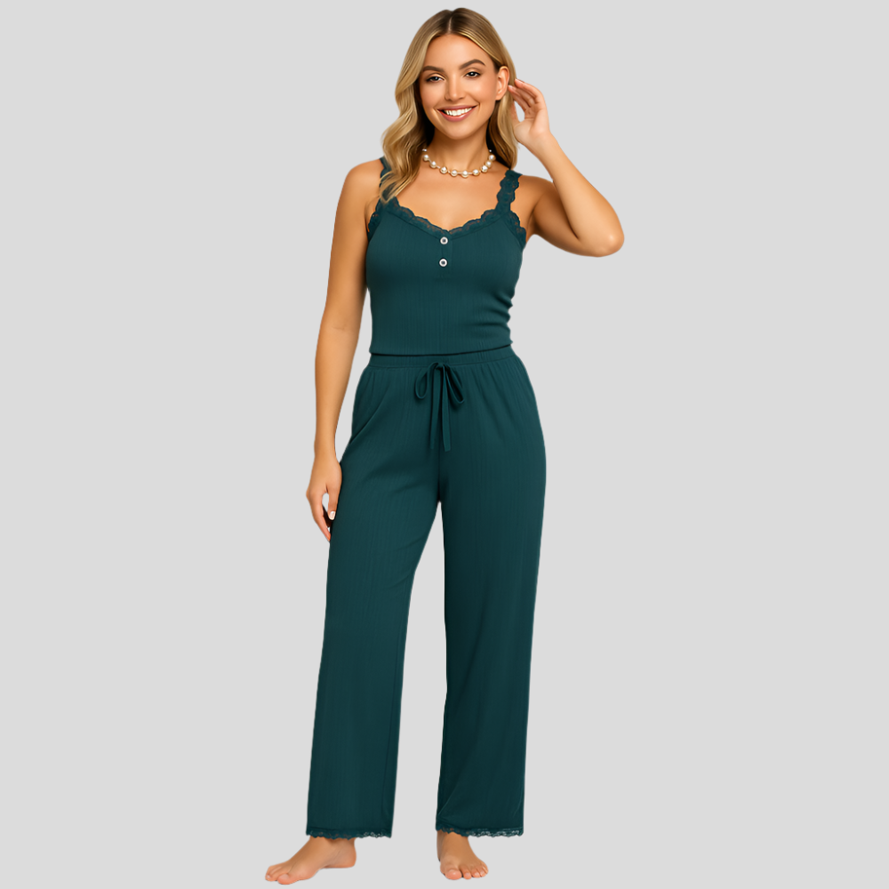 Ensemble de pyjama pour femmes avec bordure en dentelle – Lingerie de nuit élégante et douce pour un confort nocturne
