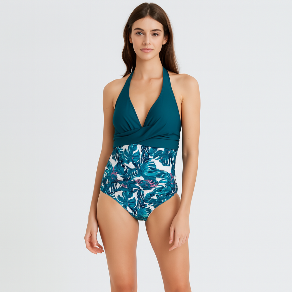 Viola – Maillot de bain à col dégagé avec décolleté en V et imprimé