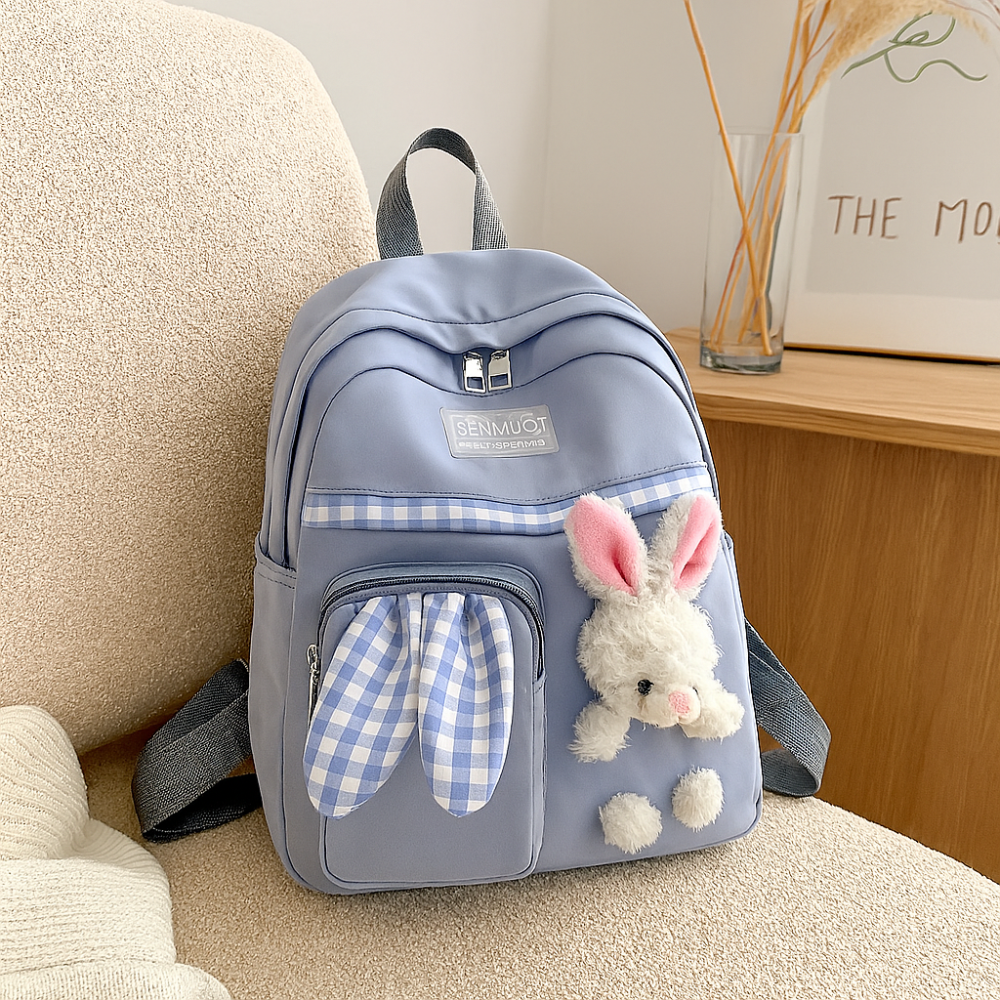 Mini sac à dos mignon pour filles – Sac de voyage pliable et léger avec design de lapin rose et panda bleu