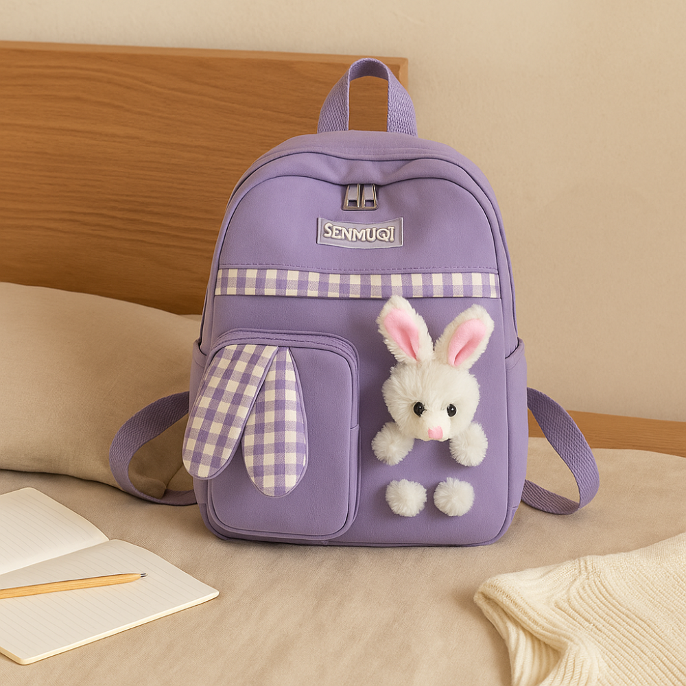 Mini sac à dos mignon pour filles – Sac de voyage pliable et léger avec design de lapin rose et panda bleu