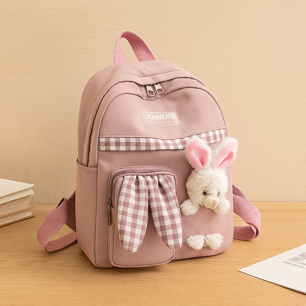 Mini sac à dos mignon pour filles – Sac de voyage pliable et léger avec design de lapin rose et panda bleu