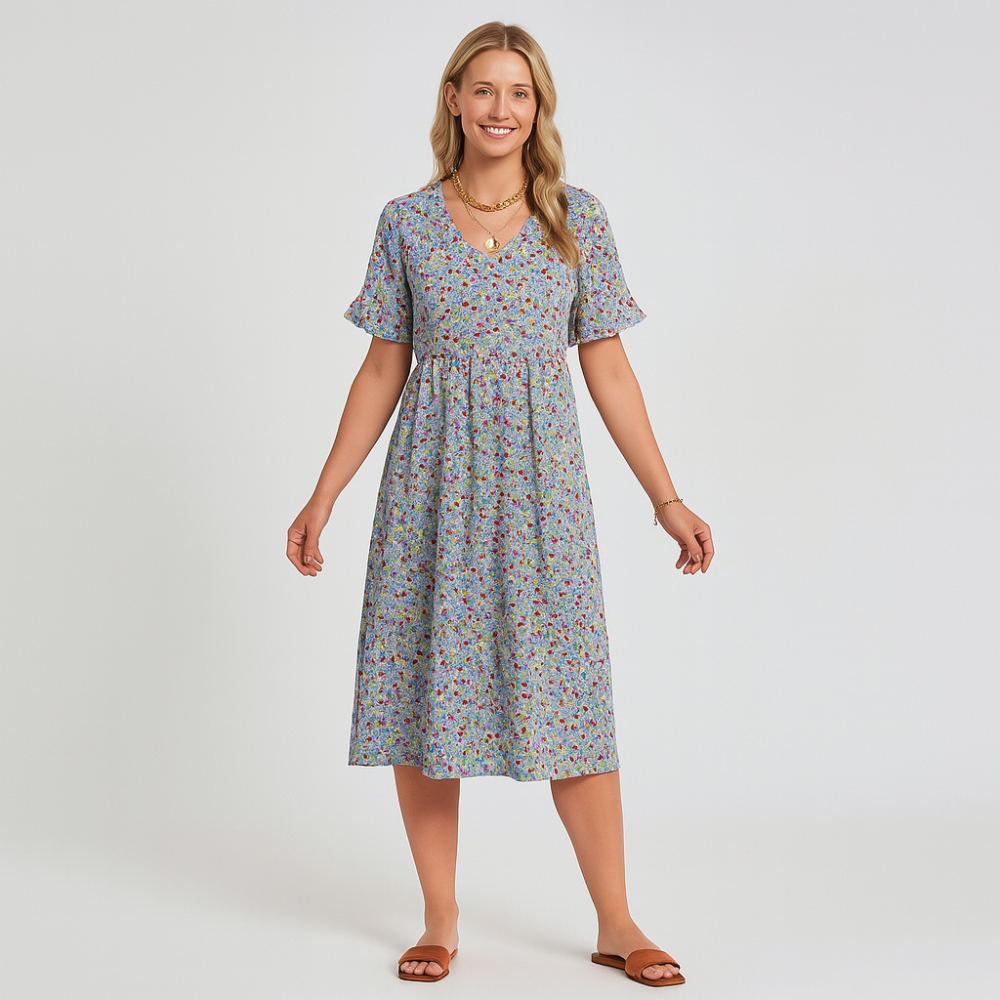 Robe mi-longue – Coupe féminine avec manches à volants